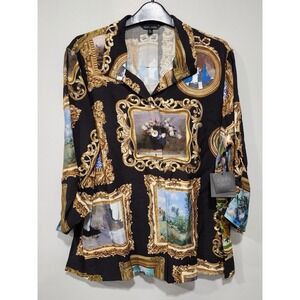 John Mark NWT  Women's PL Artsy Button Up Cinch Sleeve 3/4 Sleeve Wire Collar